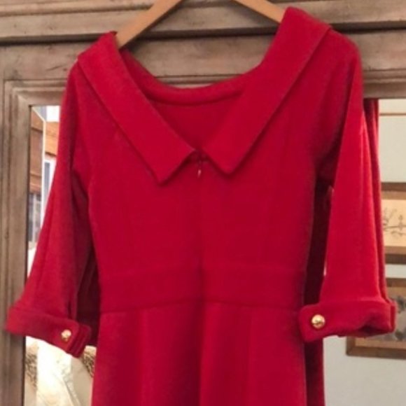 Milly Red Wool Dress Gold Chain Size P Gossip Girl - Picture 6 of 15